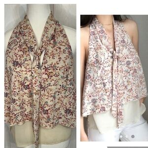 Zara Floral Print Tie Neck Layered Sleeveless Top Blouse Tank Halter S Small